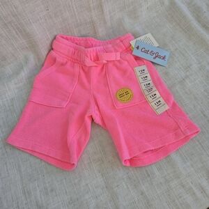 Cat & Jack Neon Pink Terry Shorts w Pockets Size 12 mo Drawstring Waist NWT